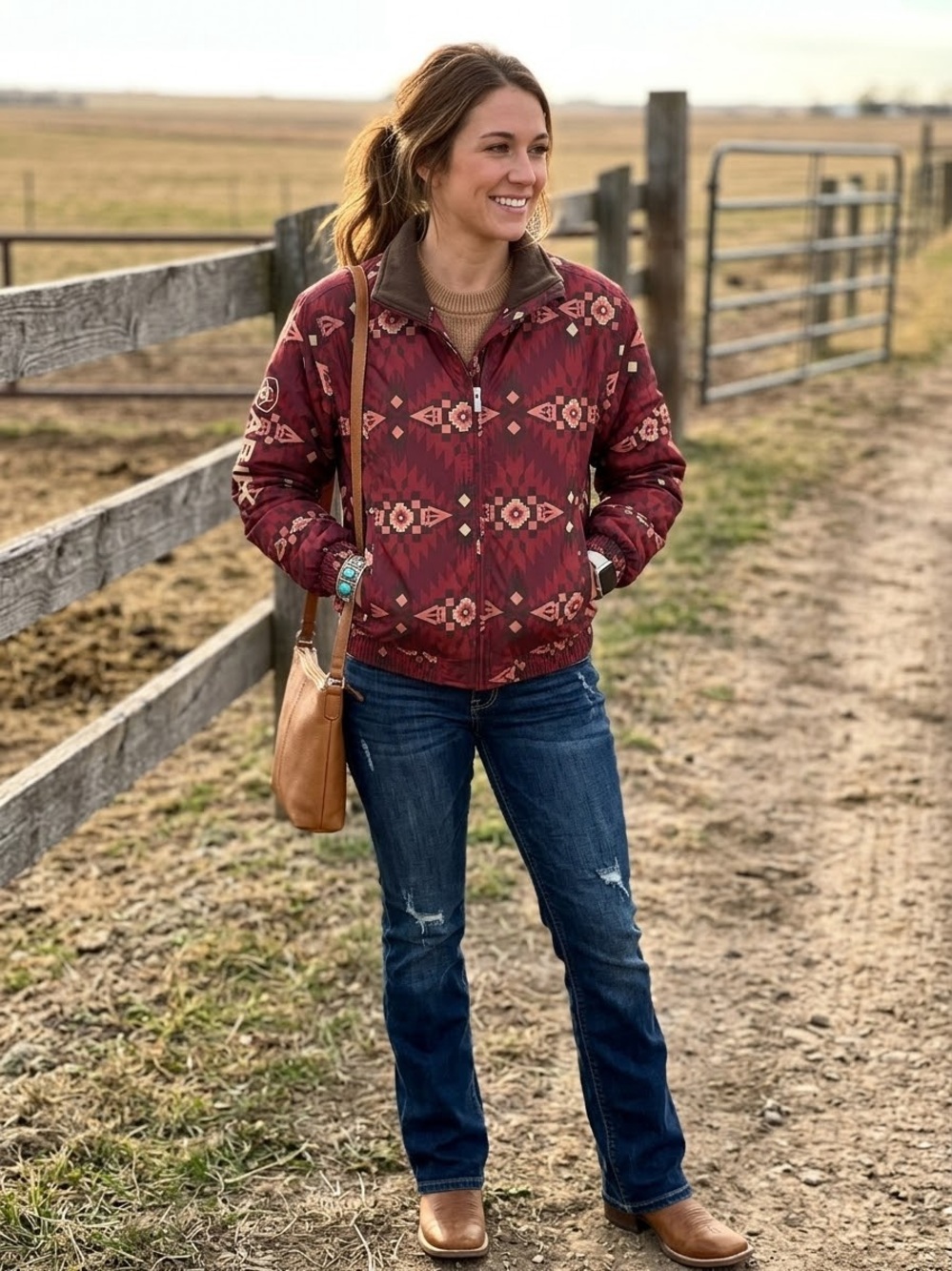 Ariat Women's Wine Red Aztec Quilted Puffer Jacket - Picture 2 of 16